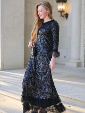 Dainty Jewells Black Brocade Lace Long-Sleeve Maxi Dress
